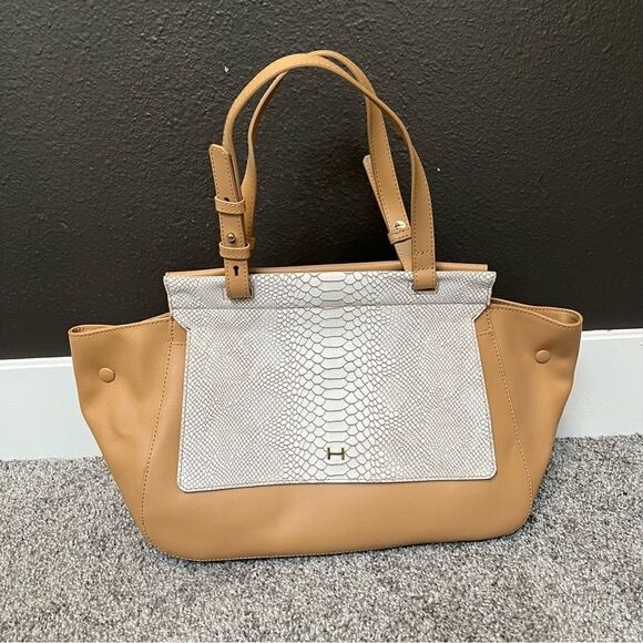 🌼 Spring Sale! 🌼 H by Halston Smooth Leather Satchel with Snake Embossed, NWT - Picture 1 of 12